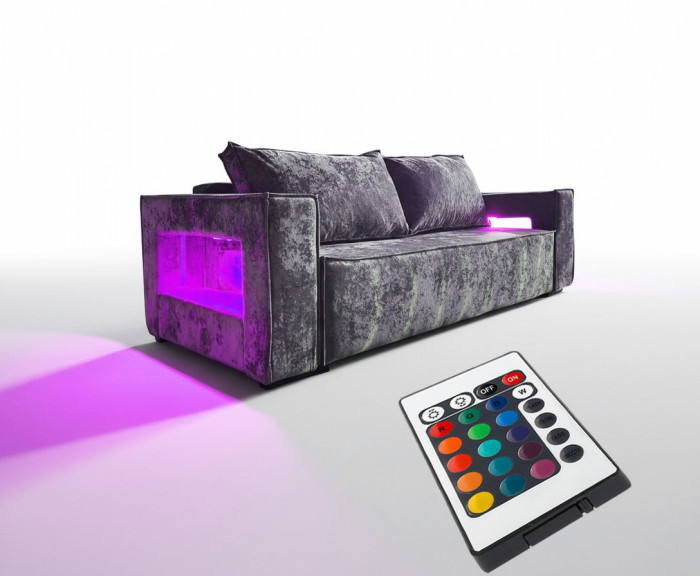 Диван-кровать Лофт Люкс Плюш с подсветкой, еврокнижка, пружинный блок, 140х195, серый