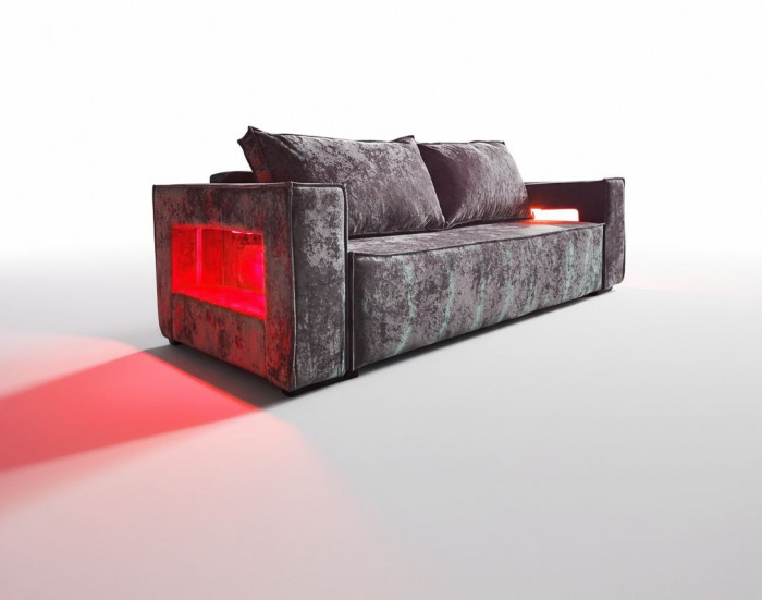 Диван-кровать Лофт Люкс Плюш с подсветкой, еврокнижка, пружинный блок, 140х195, серый