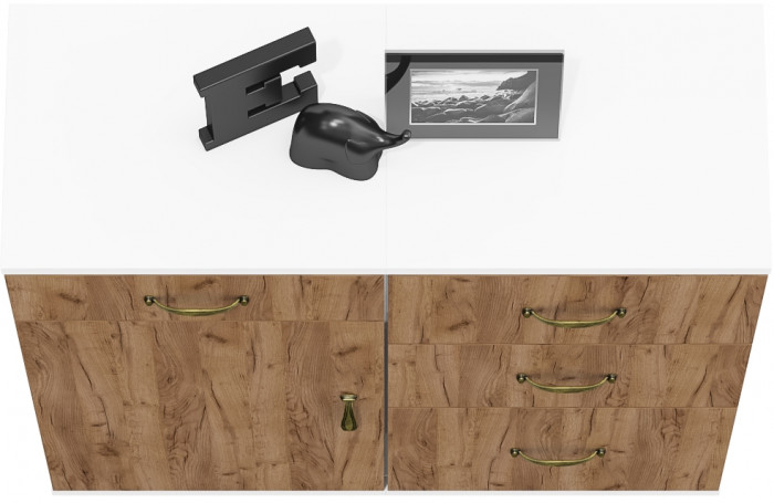 Лидер-8 Тумба МД 3.15 + Тумба МД 3.16, белый шагрень/крафт золото