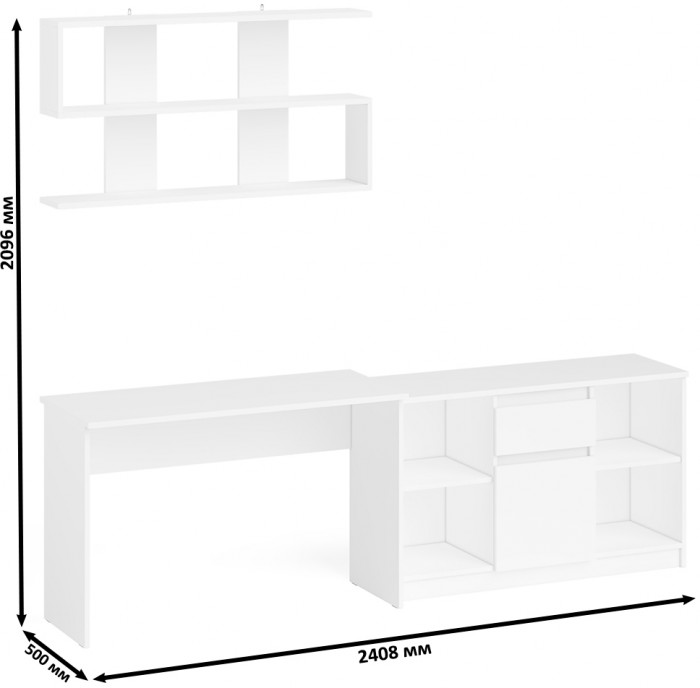 Мори письменный стол МСП1200.1 + Тумба МТВ1204.1 + Полка 1200, белый