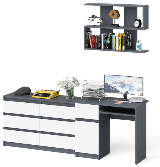 Мори Стол компьютерный МС-1 левый + Комод МК1200.6 + Полка 900, цвет графит/белый, ШхГхВ 210,4х50х209,6 см., НЕ универсальная сборка