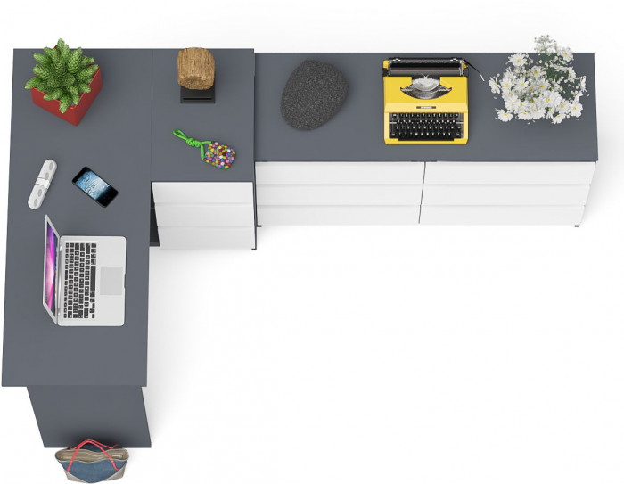 Мори Стол компьютерный МС-16 правый + Комод МК1200.6, цвет графит/белый, ШхГхВ 244,8х84,9х76,6 см., выдвижные ящики справа, НЕ универсальная сборка