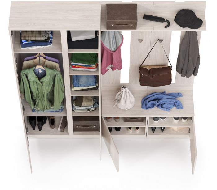 КР100 Ника прихожая № 06, цвет ясень анкор светлый, ШхГхВ 199,4х38,3х207,9 см., универсальная сборка