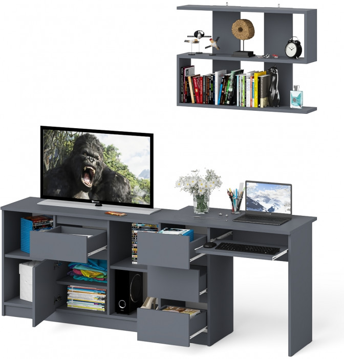 Мори Стол компьютерный МС-6 левый + Тумба МТВ1204.1 + Полка 900, цвет графит, ШхГхВ 210,4х50х209,6 см., НЕ универсальная сборка