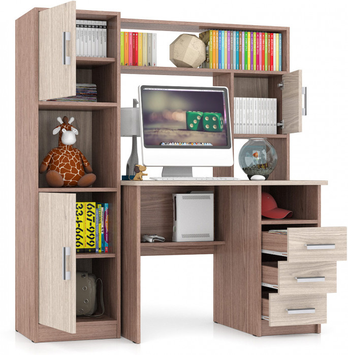компьютерный стол С-МД-СК9+Пенал С-МД-СК9П, ясень шимо светлый/ясень шимо тёмный