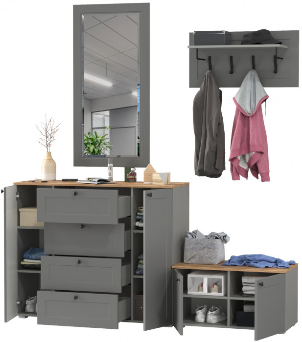 Остин Прихожая 50, цвет серый графит/дуб крафт золотой, ШхГхВ 200х54,3х210 см., универсальная сборка