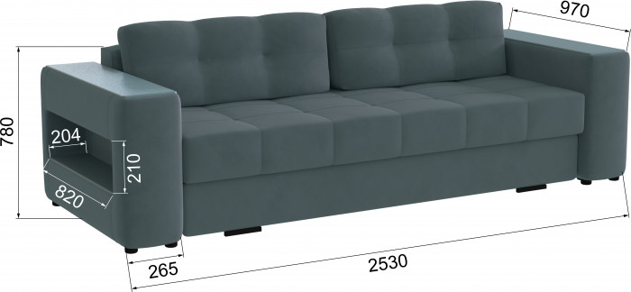 Диван раскладной Доро, серый/мдф бриз