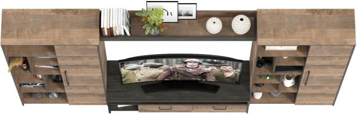 Трувор Гостиная 075, цвет дуб гранж песочный/интра, ШхГхВ 335,8х45,4х194,2 см., универсальная сборка