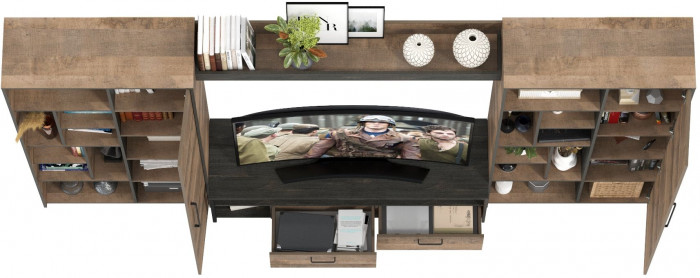 Трувор Гостиная 075, цвет дуб гранж песочный/интра, ШхГхВ 335,8х45,4х194,2 см., универсальная сборка