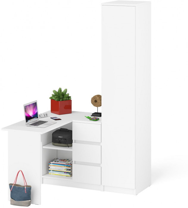 Мори компьютерный стол МС-16 правый + Пенал МШ400.1, белый