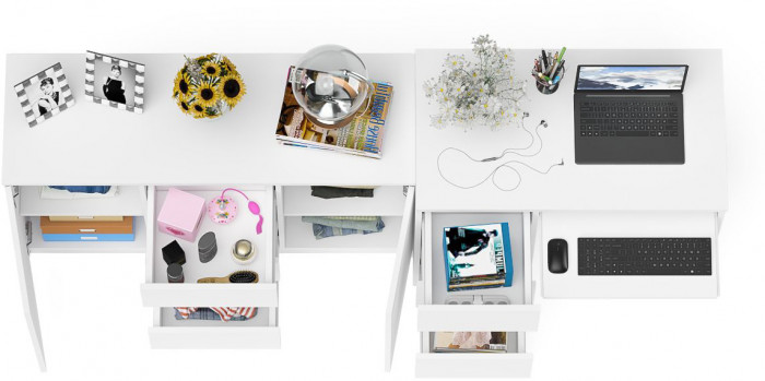 Мори компьютерный стол МС-6 левый + Комод МК1200.3, белый