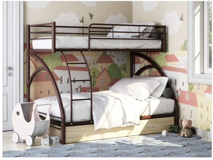 Двухъярусная кровать Виньола-2Я (с укороченной лестницей) (Серый)