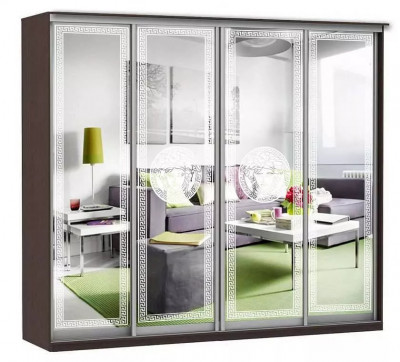 Шкаф купе Модерн 2362х600 4-х дверный 3-х секционный зеркальный с пескоструем №1 венге