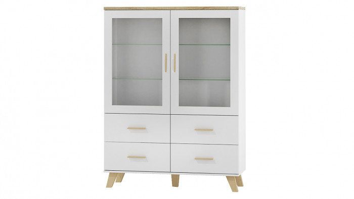 Витрина Мелания 24 Белый 101/ Клен 375 120*45*160 см, Белый 101/Клен 375   Фиеста
