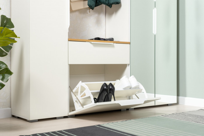 Октава Прихожая 15-123Н, цвет белый шагрень/дуб крафт золотой/фасады МДФ белый шагрень, ШхГхВ 161,5х35,4х197,6 см., универсальная сборка