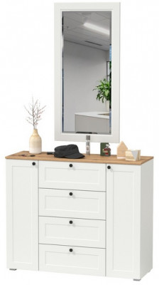 Остин 16.221 Комод + 17.03 Зеркало, цвет белый шагрень/дуб крафт золотой, ШхГхВ 120х41,9х229,6 см.