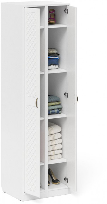 Прихожая П-6-500 Пенал + Пенал, цвет белая шагрень/фасады МДФ белое дерево фрезеровка ромб, ШхГхВ 60х50х210 см., универсальная сборка