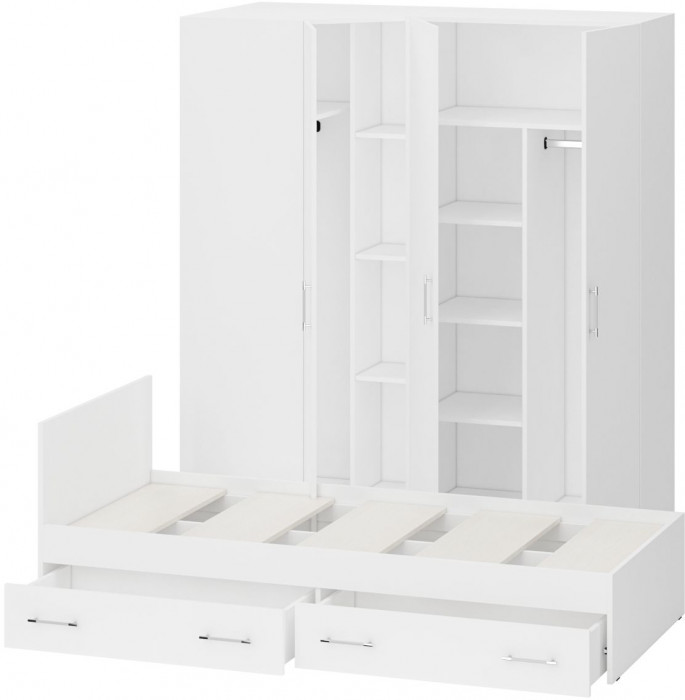 Спальня Стандарт 2-0900Я, цвет белый, ШхГхВ 93,5х203,5х70 + 171,2х81,2х200 см., сп.м. 900х2000 мм., без матраса, основание есть