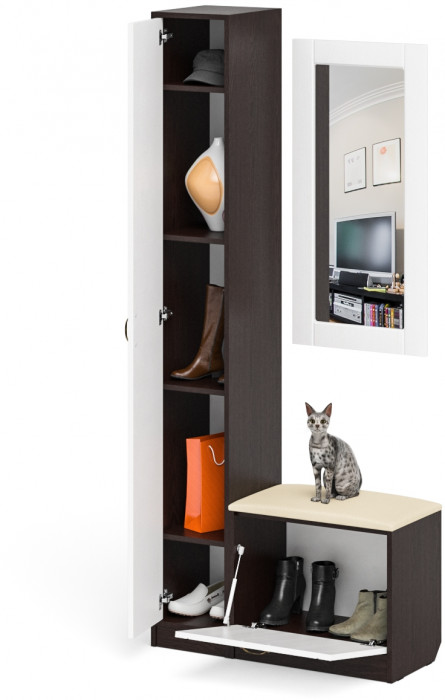 Прихожая П-6 Компоновка № 20, венге/фасады МДФ белое дерево фрезеровка прованс