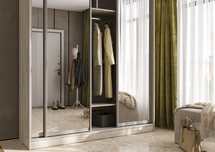 Шкаф-купе Тринити-8 (2,0 м), Дуб крафт белый