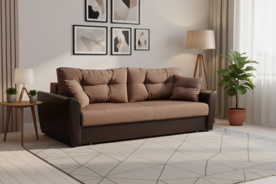 Диван-книжка Амстердам, 140х190, рогожка/экокожа, коричневый