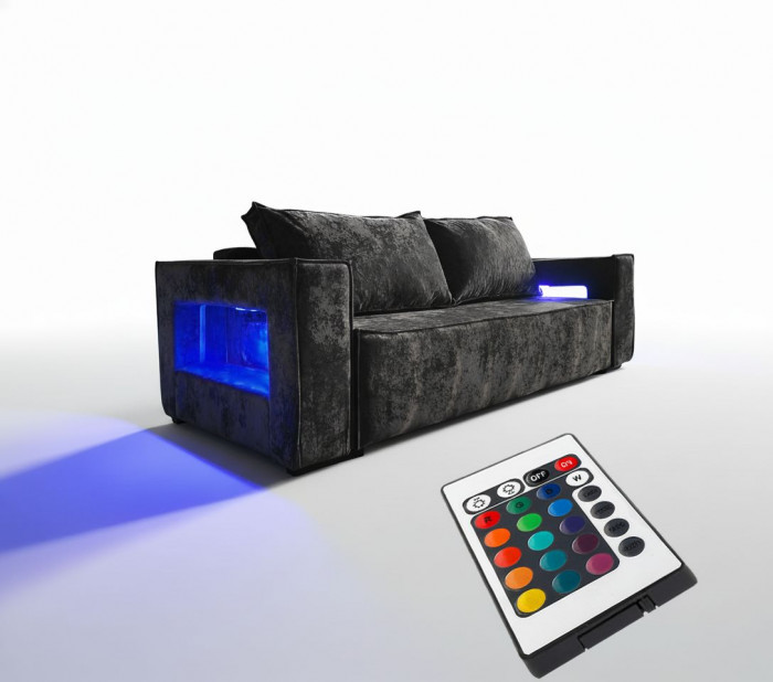 Диван-кровать Лофт Люкс Плюш с подсветкой, еврокнижка, пружинный блок, 140х195, черный