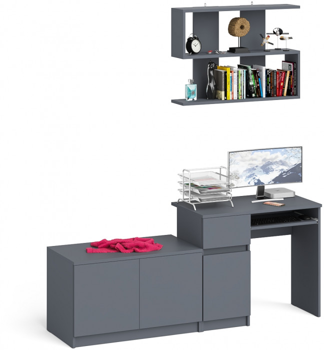 Мори компьютерный стол МС-1 левый + Тумба МА900.1 + Полка 900, графит
