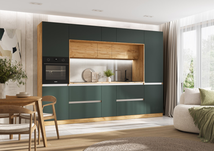 Модульная кухня Карина ЛДСП, Дуб крафт золотой/Изумрудный