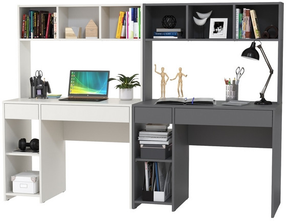 Стол компьютерный Комфорт 12.77F + Стол компьютерный Комфорт 12.77F, цвет белый шагрень/тёмно-серый, ШхГхВ 200х49,8х147 см., универсальная сборка