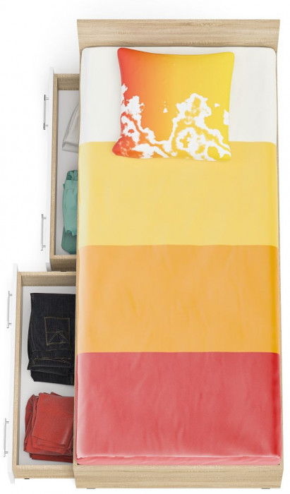 Мори Кровать с ящиками 0900, цвет дуб сонома/белый, ШхГхВ 93,5х203,5х70 см., сп.м. 900х2000 мм., без матраса, основание есть