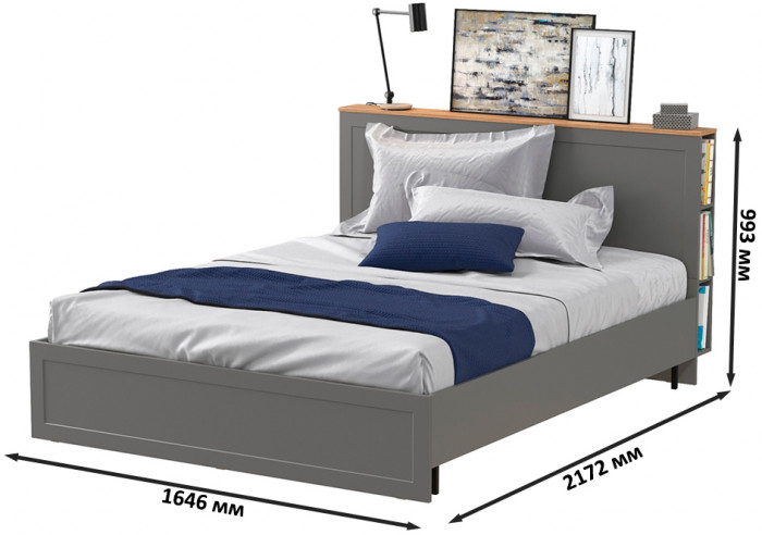 Остин 11.53 Кровать БЕЗ ортопеда, цвет серый графит/дуб крафт золотой, ШхГхВ 164,6х217,2х99,3 см., сп. м. 1600х2000 мм, б/м, б/о