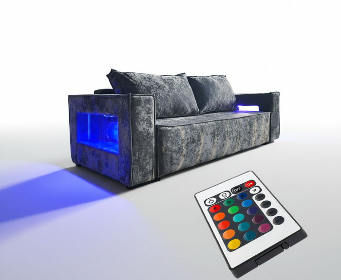 Диван-кровать Лофт Люкс Плюш с подсветкой, еврокнижка, независимый пружинный блок, 140х195, серый