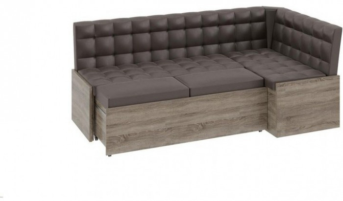 Форест Скамья угловая со спальным местом (Дуб Сонома трюфель/Кожзам коричневый)