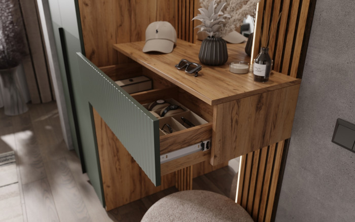 Тумба с зеркалом и шкафом 2-х ств Марвэл, Крафт золотой/Браш мени грин