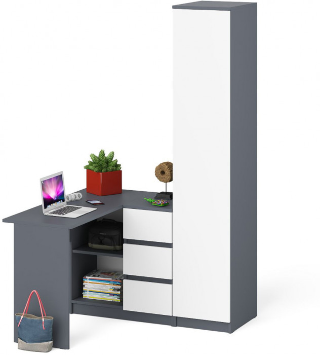 Мори компьютерный стол МС-16 правый + Пенал МШ400.1, графит/белый