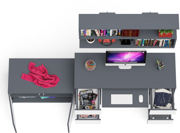 Мори компьютерный стол МС-2 + Тумба МА900.1 + Полка 1200, графит/белый