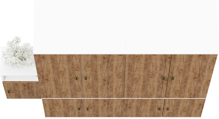 Лидер-8 Шкаф МД 19Б + Шкаф МД 19Б + Тумба МД 3.19, цвет белый шагрень/крафт золото, ШхГхВ 200х50х190 см., универсальная сборка