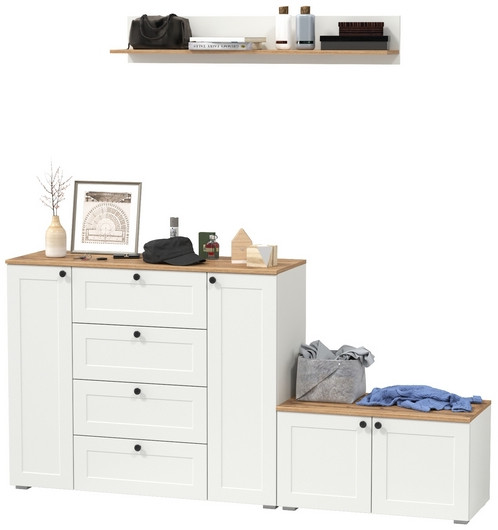 Остин Прихожая 67, цвет белый шагрень/дуб крафт золотой, ШхГхВ 200х41,9х160 см., универсальная сборка