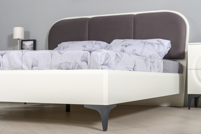 Валенсия Спальня № 44, цвет ЛДСП белый шагрень/МДФ белый шагрень/ткань велутто 19, ортопед есть, сп. м. 1600х2000 мм., б/м