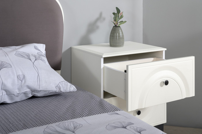 Валенсия Спальня № 44, цвет ЛДСП белый шагрень/МДФ белый шагрень/ткань велутто 19, ортопед есть, сп. м. 1600х2000 мм., б/м