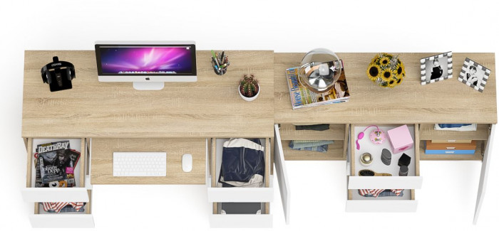 Мори Стол компьютерный МС-2 + Комод МК1200.3, цвет дуб сонома/белый, ШхГхВ 255,8х50х76,6 см., универсальная сборка