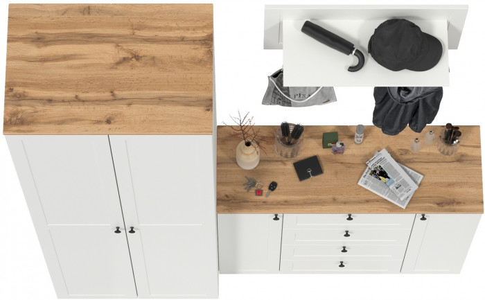 Остин Прихожая 15, белый шагрень/дуб крафт золотой