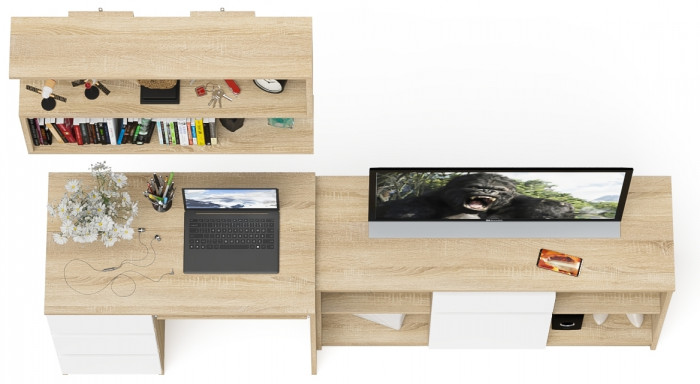 Мори Стол компьютерный МС-6 левый + Тумба МТВ1204.1 + Полка 900, цвет дуб сонома/белый, ШхГхВ 210,4х50х209,6 см., НЕ универсальная сборка