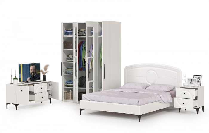 Валенсия Спальня № 43, ЛДСП белый шагрень/МДФ белый шагрень