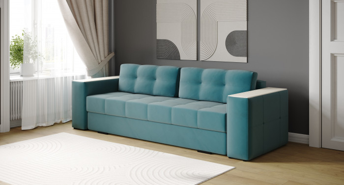 Диван раскладной Нави, бирюза/мдф клен кремовый