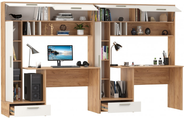 Лайт письменный стол 03.243Н + Лайт письменный стол 03.243Н, дуб крафт золотой/белый премиум