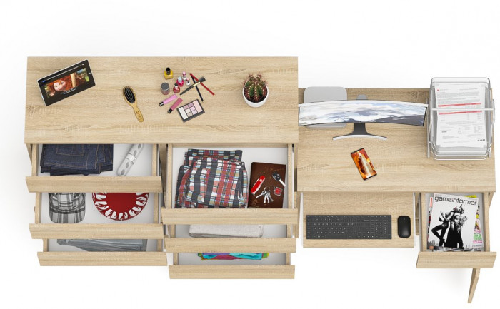 Мори компьютерный стол МС-1 правый + Комод МК1200.10, дуб сонома