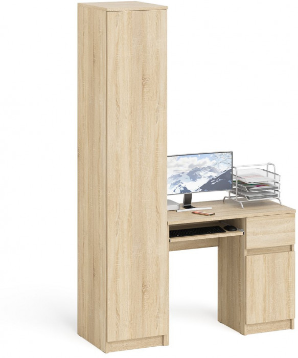 Мори компьютерный стол МС-1 правый + Пенал МШ400.1, дуб сонома