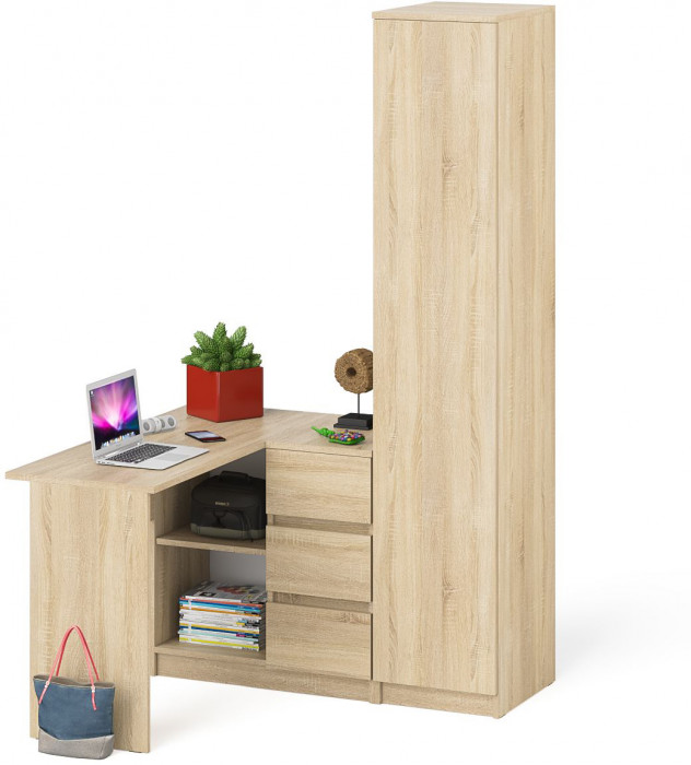 Мори компьютерный стол МС-16 правый + Пенал МШ400.1, дуб сонома