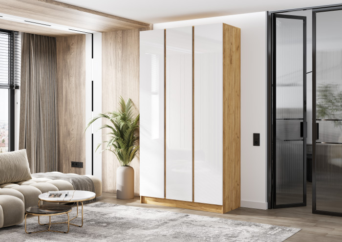 Келвин Шкаф 3-х створчатый (1200) (Белый Глянец, Дуб Крафт)